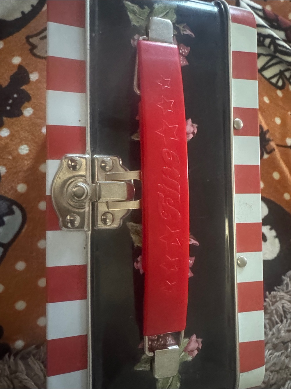 Mighty Fine Black Tin Box with Red & White Stripes - Picture 3 of 12